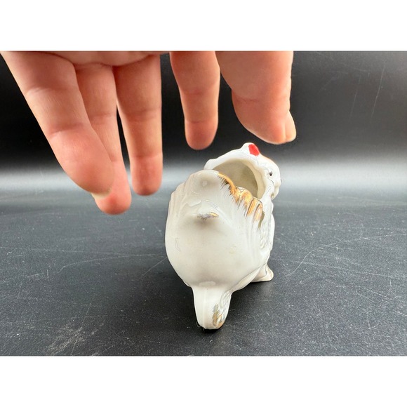 Vintage MCM Ceramic Dog Planter White Gold Accents Red Details Bull Dog Japan - Picture 4 of 6